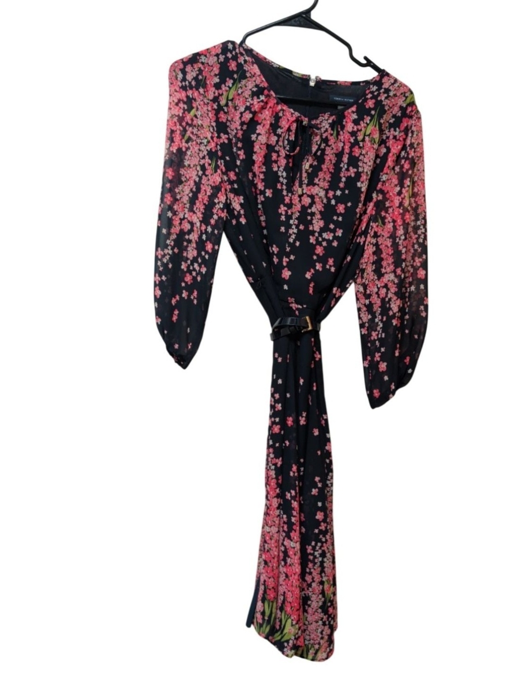 Tommy Hilfiger Black Midi Dress with Pink Floral Print